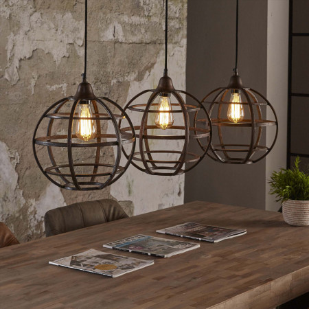 Lustre 3 suspensions globes industriel en cuivre - Glob