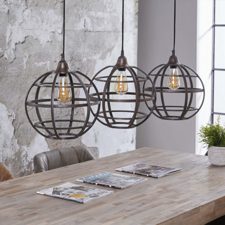 Lustre 3 suspensions globes industriel en cuivre - Glob