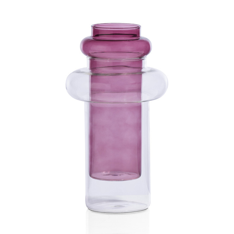 Vase rose en verre transparent design sur CDC Design