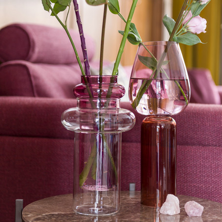 Vase rose en verre transparent design - Harper 