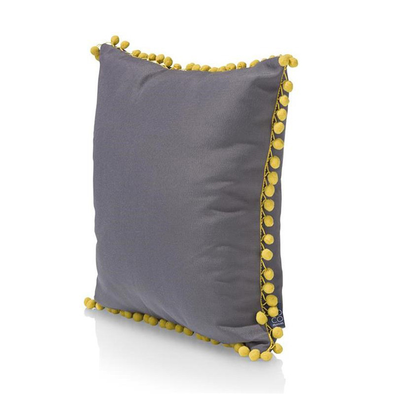 Coussin jaune et gris avec pompons - Pompom 