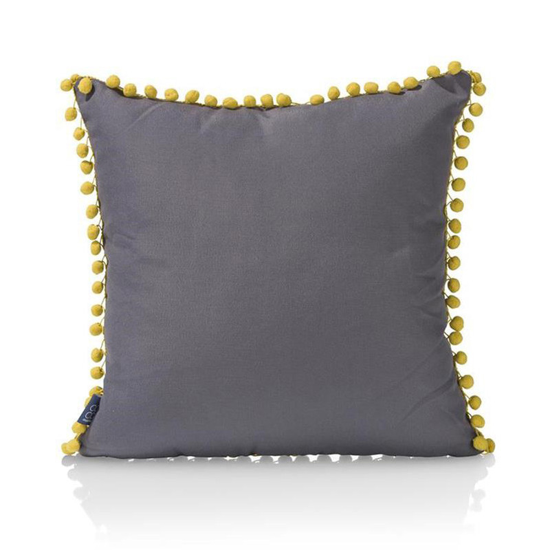 Coussin jaune et gris avec pompons - Pompom 