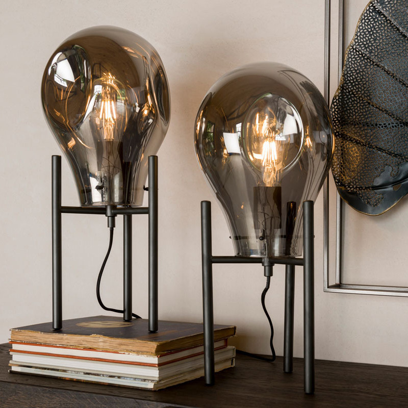 Lampe de salon design noire verre fumé - Charlie 