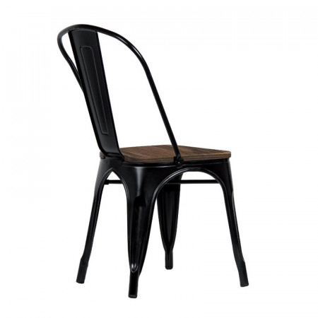 Chaise métal noir et bois industrielle - Sara 