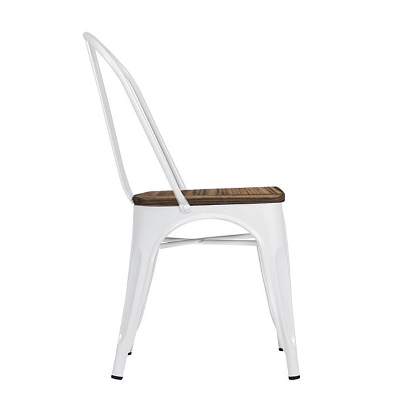 Chaise métal blanc et bois industrielle - Sara 