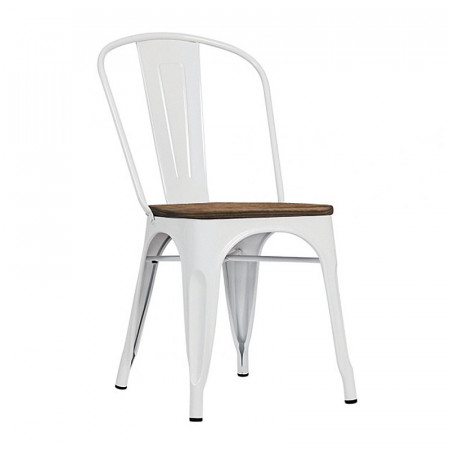 Chaise métal blanc et bois industrielle - Sara 