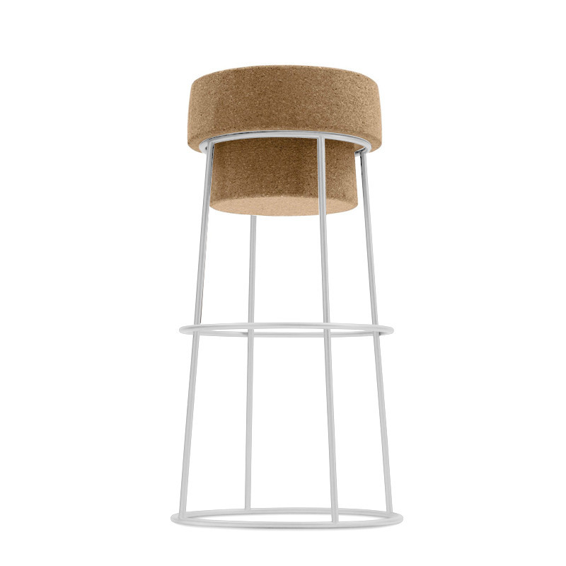 Tabouret de bar design bouchon de liège et métal blanc  H76cm - Champagne