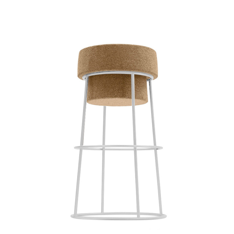 Tabouret de bar design bouchon de liège et métal blanc  H66cm. - Champagne