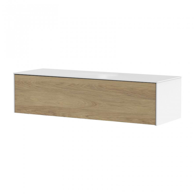 Meuble TV suspendu blanc et bois 120cm - Nature