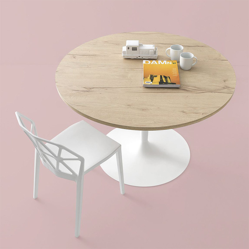 Table ronde bois et pied central blanc Connubia - Planet