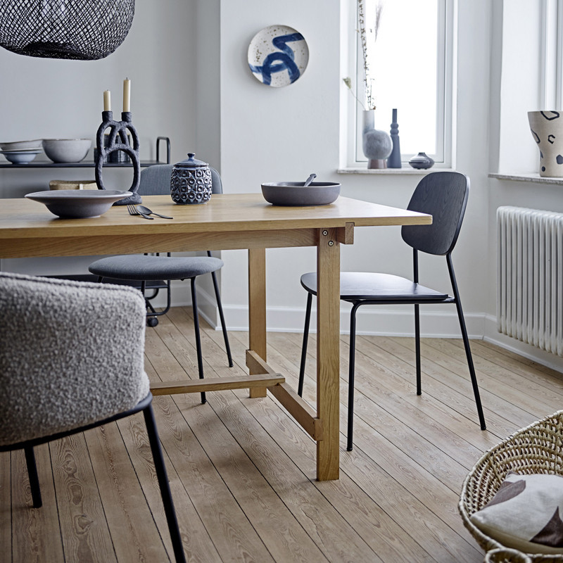 Chaise de salle à manger design laine bouclé avec accoudoirs - Cortone 