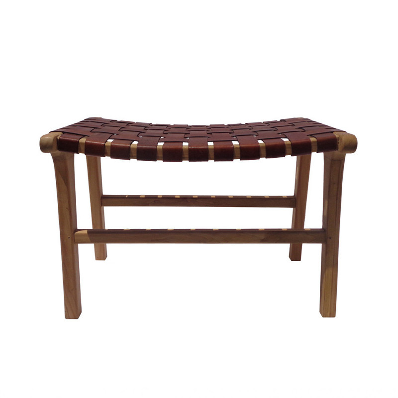 Tabouret en cuir marron tressé design - Zoé 