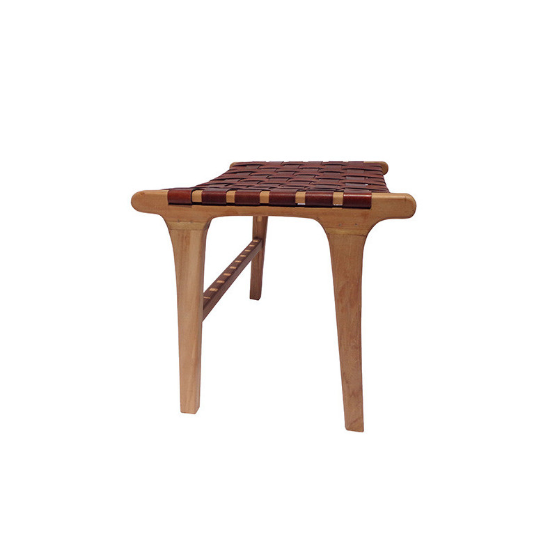 Tabouret en cuir marron tressé design - Zoé 