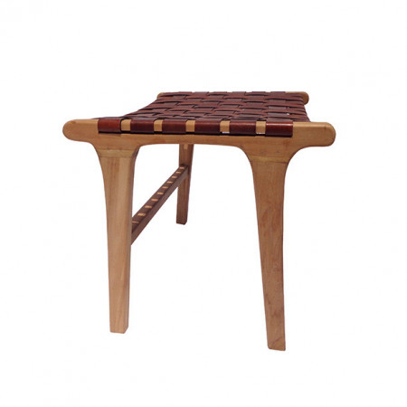 Tabouret en cuir marron tressé design - Zoé 