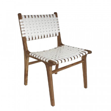 Chaise design en bois et cuir blanc tressé - Zoé 