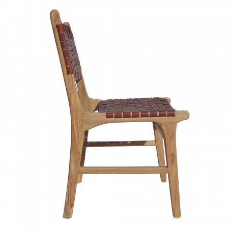 Chaise design en bois et cuir marron tressé - Zoé 