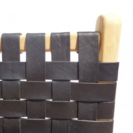Chaise design en bois et cuir noir tressé - Zoé 