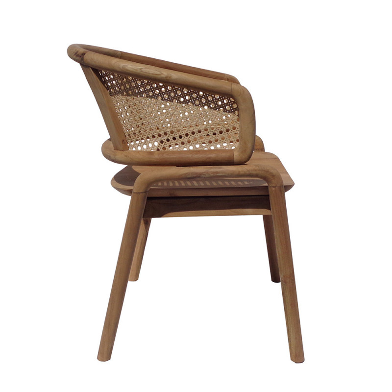 Chaise fauteuil en bois et cannage design - Lou 