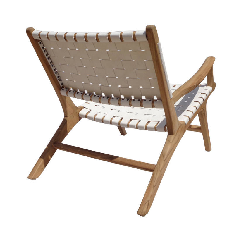 Fauteuil Tressé Raina Atmosphera - Blanc, Structure Fer Et Pieds En Manguier - Dimensions 90x90x85 Cm