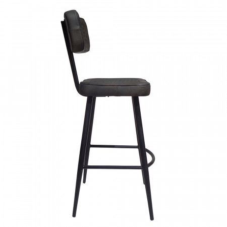 Tabouret de bar avec dossier industriel cuir noir - Nist 