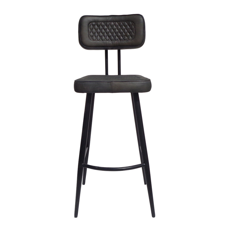 Tabouret de bar avec dossier industriel cuir noir - Nist 