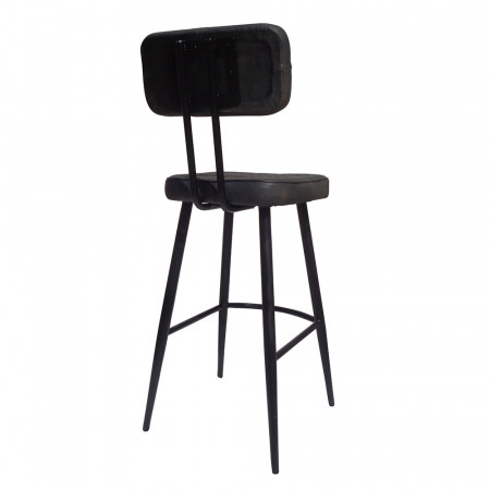 Tabouret de bar avec dossier industriel cuir noir - Nist 