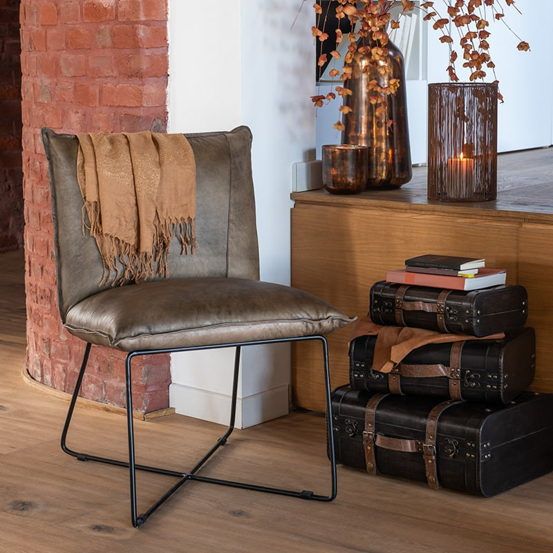 Petit fauteuil cuir marron industriel - Syl