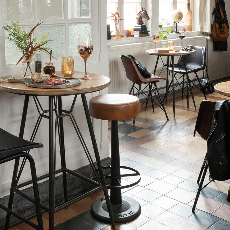 Tabouret de bar industriel cuir marron sans dossier  - Stir