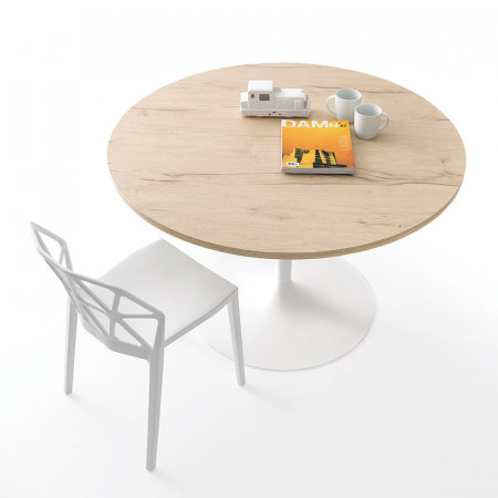 Table ronde bois et pied central blanc Connubia - Planet