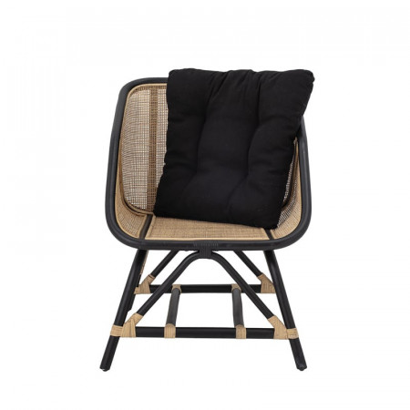 Fauteuil rotin vintage avec accoudoirs noirs  - Loue 