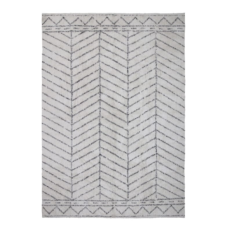 Tapis de salon blanc avec motifs gris 300x200 - Oiva 