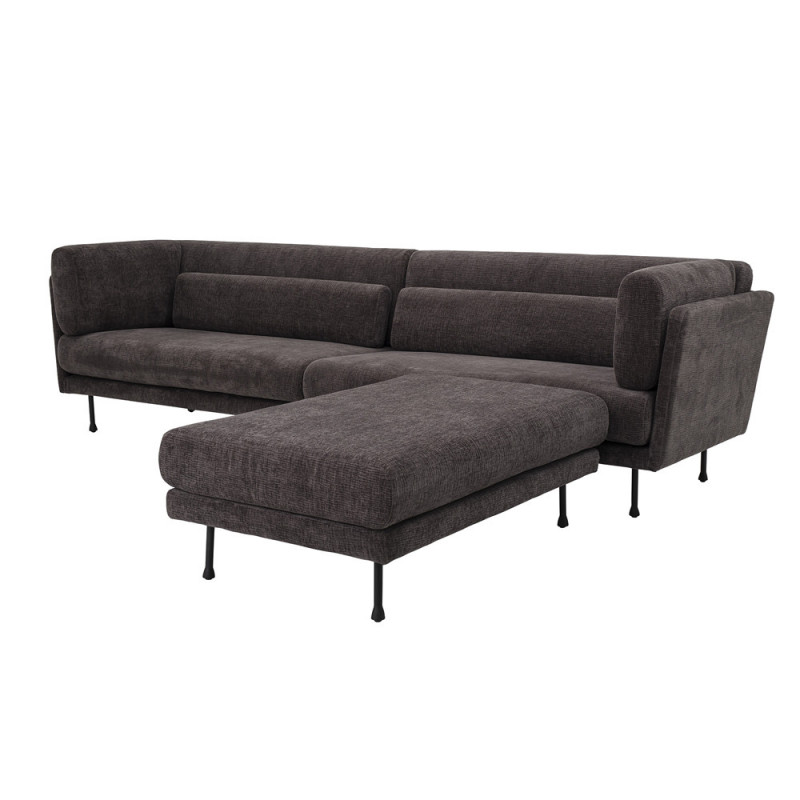 Canapé 4 places en tissu gris avec repose pieds modulable - Conti