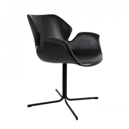 Chaise fauteuil design simili cuir noir avec accoudoirs Nikki Zuiver