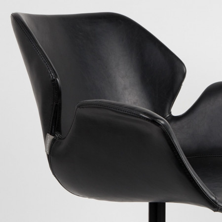 Chaise fauteuil design en simili cuir noir avec accoudoirs - Nikki 