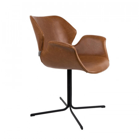 Chaise fauteuil simili cuir cognac design avec accoudoirs Nikki Zuiver