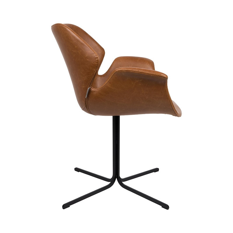 Chaise fauteuil design en simili cuir marron avec accoudoirs Nikki Zuiver