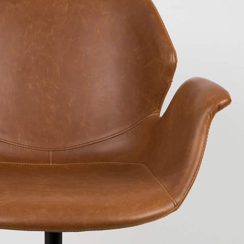 Chaise fauteuil design en simili cuir cognac avec accoudoirs - Nikki 