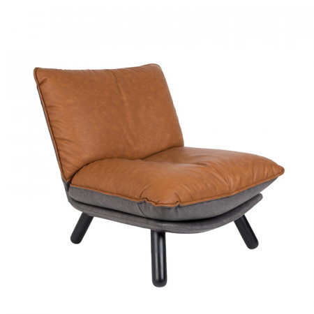 Petit fauteuil simili cuir marron et gris Lazy Zuiver