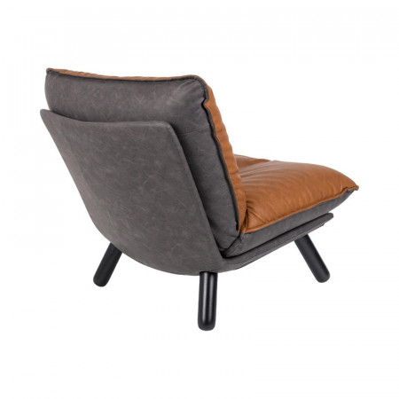 Petit fauteuil salon simili cuir marron et gris - Lazy