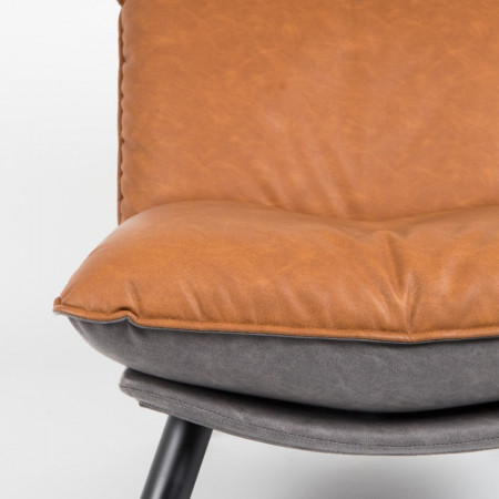 Petit fauteuil salon simili cuir marron et gris - Lazy 