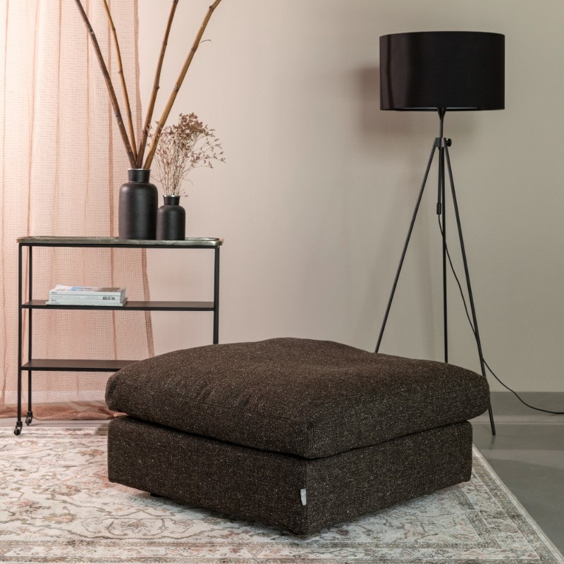 Pouf salon carré tissu marron Sense Zuiver