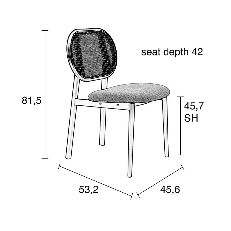 Chaise design grise et cannage - Spike 