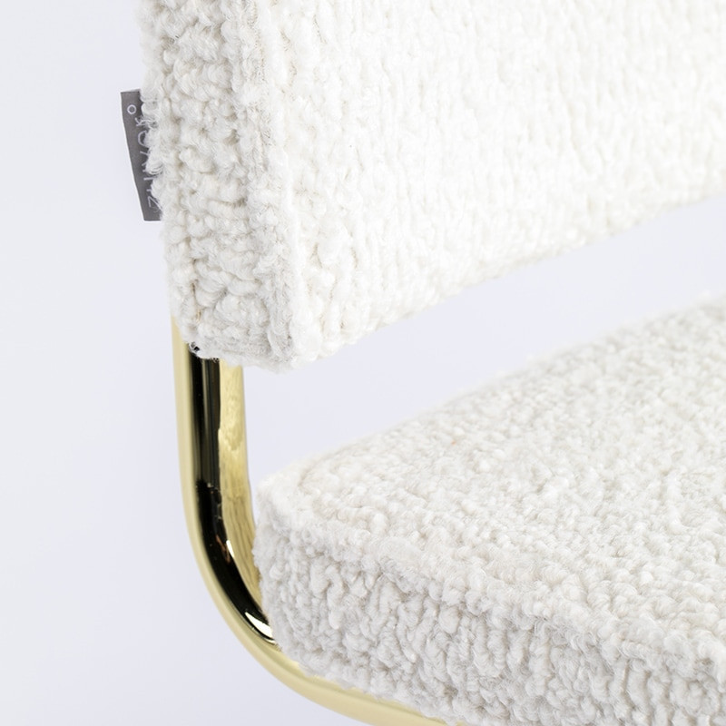 Chaise vintage laine bouclée blanche pied doré - Teddy 