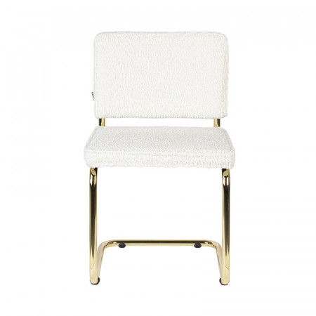 Chaise vintage laine bouclée blanche pied doré - Teddy 