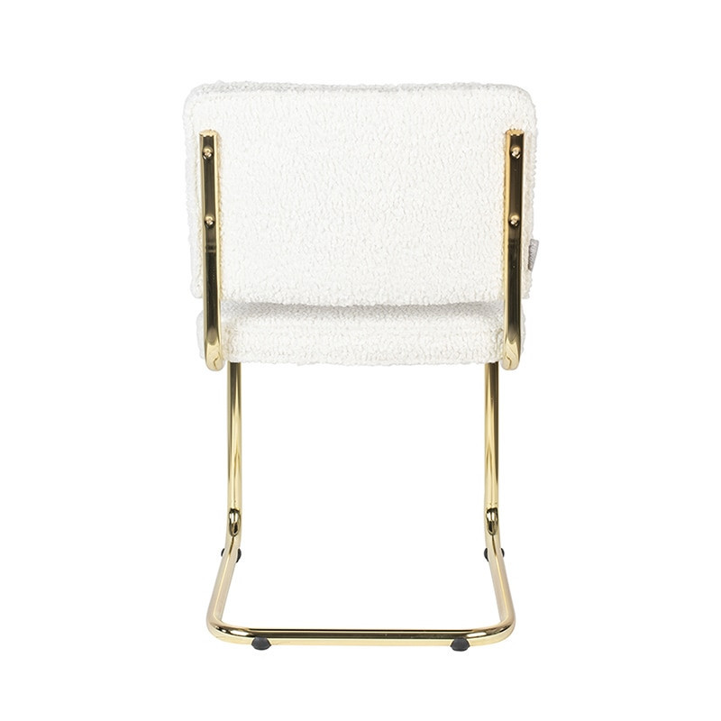 Chaise vintage laine bouclée blanche pied doré - Teddy 
