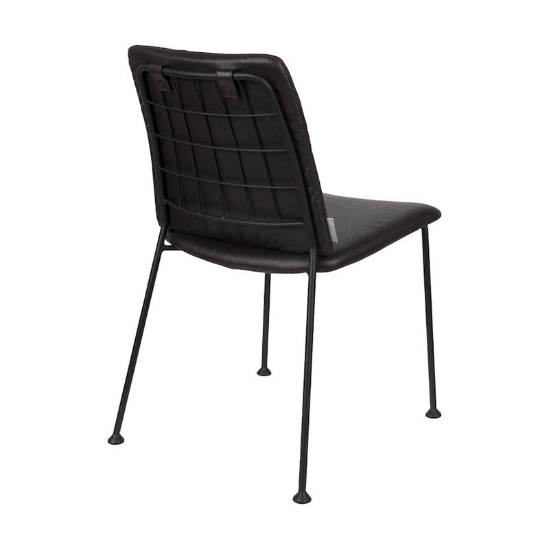 Chaise design métal et simili cuir noir - Fab 