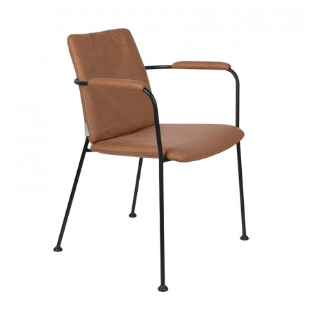 Chaise avec accoudoirs design simili cuir marron et métal noir Fab Zuiver