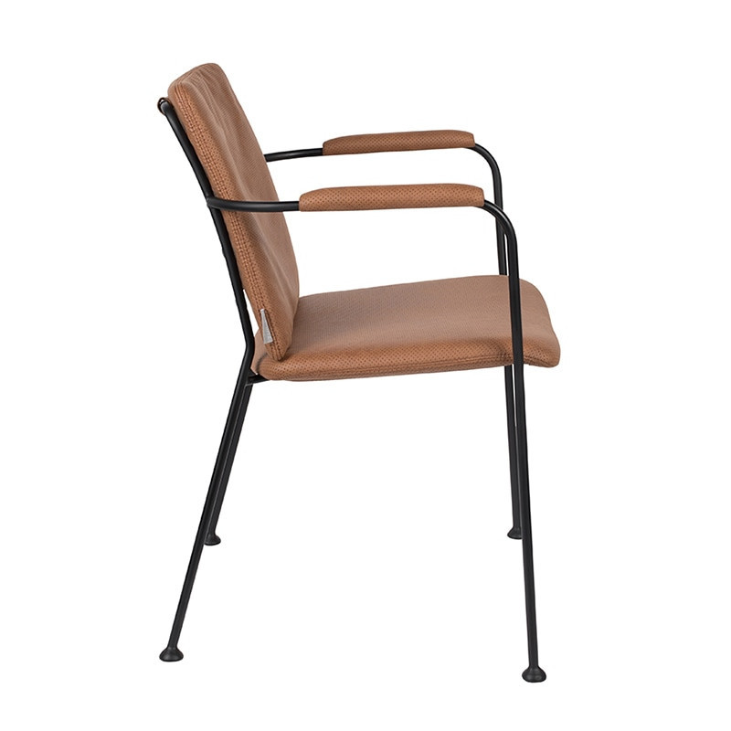 Chaise avec accoudoirs design métal et simili cuir marron - Fab 