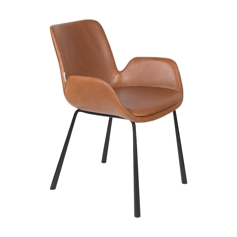 Chaise fauteuil simili cuir marron cognac design Brit Zuiver