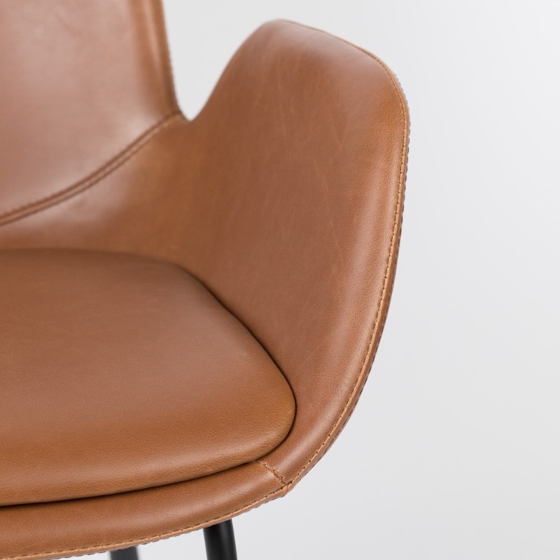 Chaise fauteuil design simili cuir marron cognac - Brit 